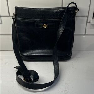 Etienne Aigner vintage Black Leather Crossbody Bag with Gold Accent